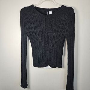 H&M Divided Black Ribbed Knit Croped Top Sweater Long Sleeve lightweight…